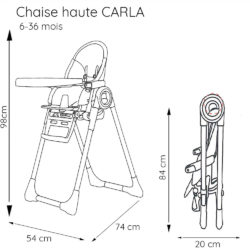NANIA Chaise haute CARLA – Inclinable et réglable en hauteur –  6-36 mois pas cher 