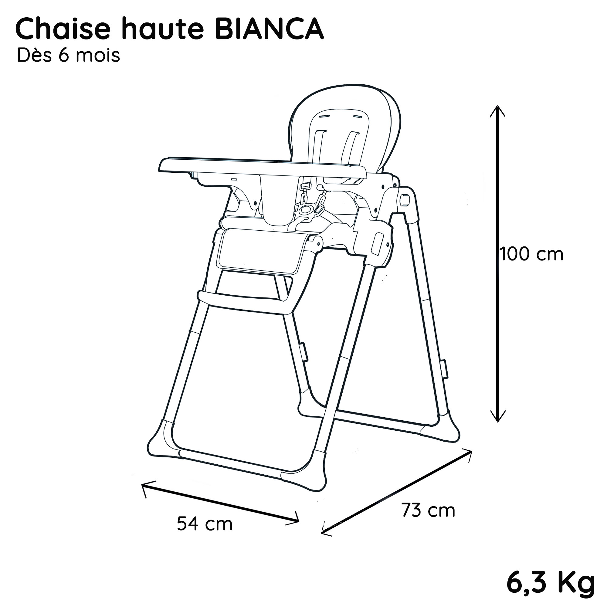 Chaise haute BIANCA - Dès 6 mois - Inclinable et réglable en hauteur - Nania  - Mycarsit