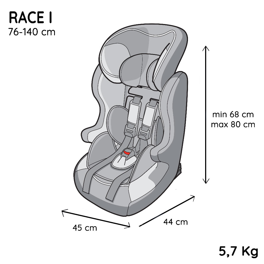 Siège auto ceinturé RACE I 76-140 cm R129 – de 3 à 10 ans